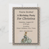 ヴィンテージビクトリアンドッグ自転車誕生日 招待状 (正面)