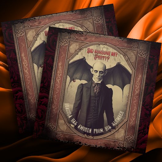 ヴィンテージビクトリアンドラキュラアダルトハロウィーン 三つ折り招待状