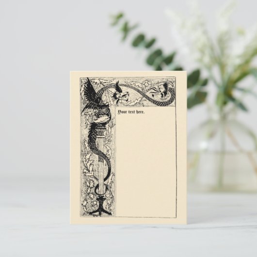 ヴィンテージビクトリアンドラゴン縁どテンプレート ポストカード (スタンド正面)