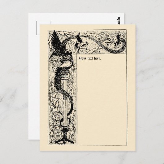 ヴィンテージビクトリアンドラゴン縁どテンプレート ポストカード (正面/裏面)