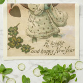 ヴィンテージビクトリアンニューイヤーエブシャンパンエンジェル キッチンタオル (折り畳み)