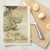 ヴィンテージビクトリアンニューイヤーエブシャンパンエンジェル キッチンタオル (四つ折り)