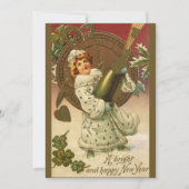 ヴィンテージビクトリアンニューイヤーエブシャンパンエンジェル 招待状 (正面)