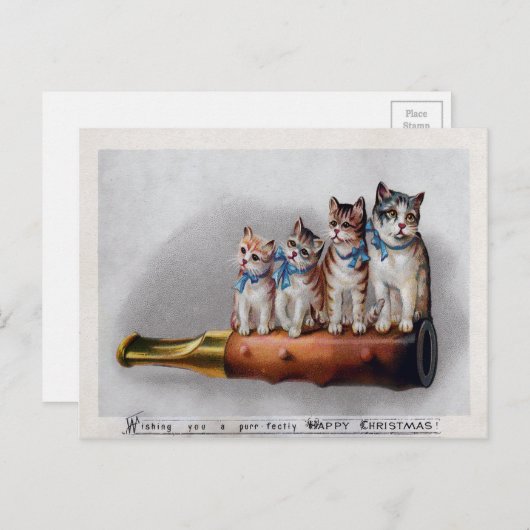 ヴィンテージビクトリアンネコのクリスマス ポストカード (正面/裏面)