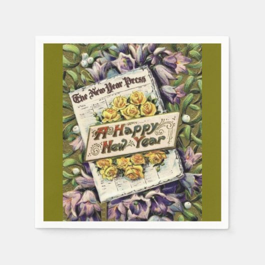 ヴィンテージビクトリアンハッピーニューイヤー紙ナプキンズ スタンダードカクテルナプキン (正面)