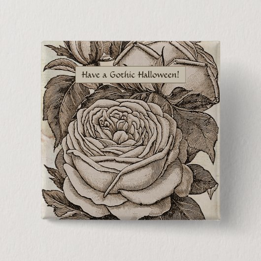ヴィンテージビクトリアンハロウィーンゴシックバラ 缶バッジ (正面)