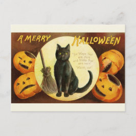 ヴィンテージビクトリアンハロウィーンブラックキャットとカボチャ ポストカード