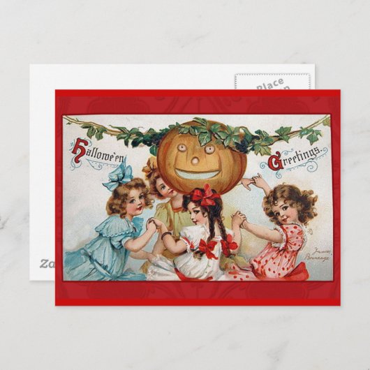ヴィンテージビクトリアンハロウィーン用挨拶カード ポストカード (正面/裏面)