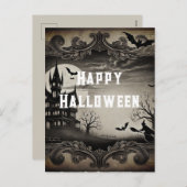 ヴィンテージビクトリアンハ幽霊のよく出るウスハッピーハローウィン シーズンポストカード (正面/裏面)