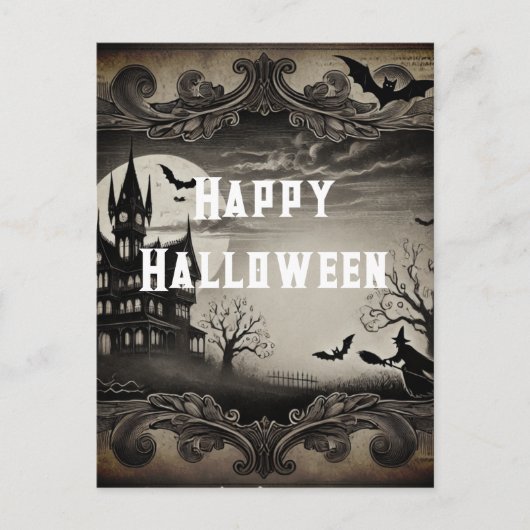 ヴィンテージビクトリアンハ幽霊のよく出るウスハッピーハローウィン シーズンポストカード (正面)