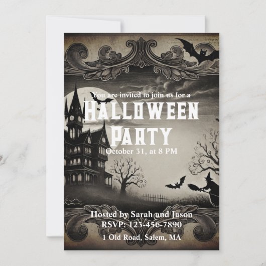 ヴィンテージビクトリアンハ幽霊のよく出るウスハローウィンパーティ 招待状 (正面)