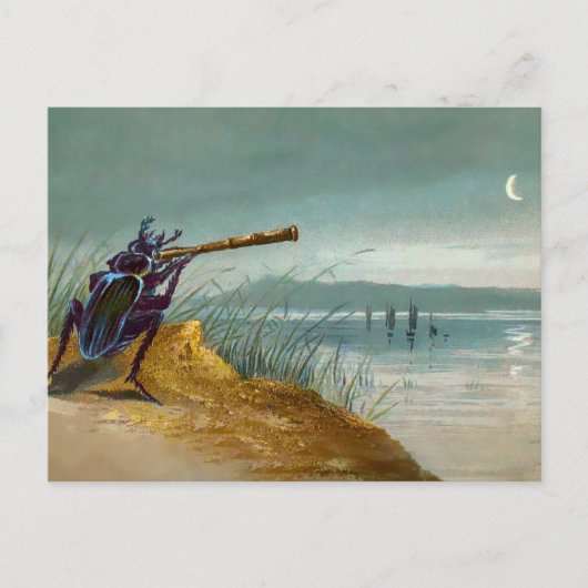 ヴィンテージビクトリアンバグと月はがき ポストカード (正面)