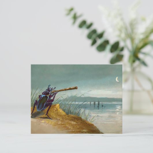 ヴィンテージビクトリアンバグと月はがき ポストカード (スタンド正面)