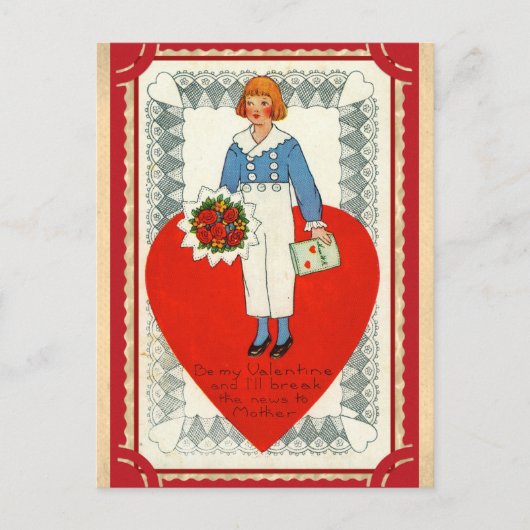 ヴィンテージビクトリアンバレンタインかわいおもしろい詩 ポストカード (正面)