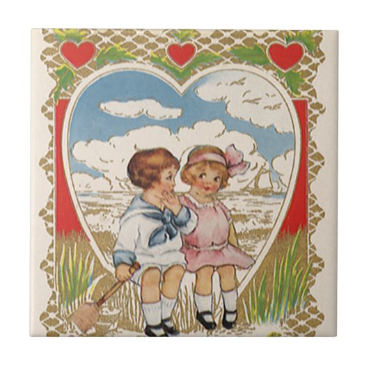 ヴィンテージビクトリアンバレンタインのハート タイル (正面)
