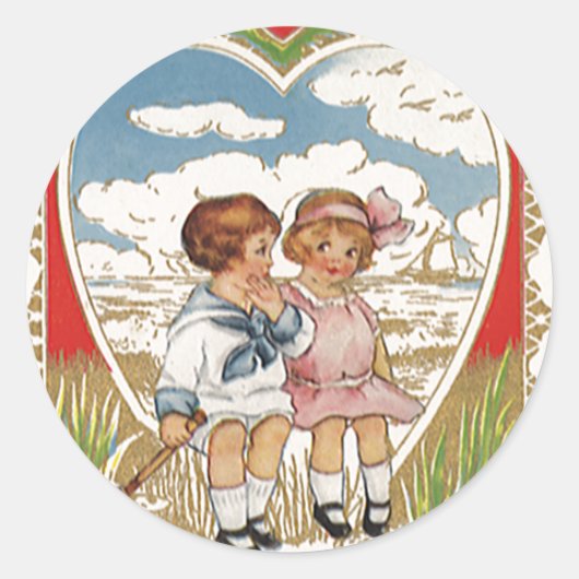 ヴィンテージビクトリアンバレンタインのハート ラウンドシール (正面)