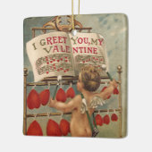 ヴィンテージビクトリアンバレンタインの日，キュピッドとハート セラミックオーナメント (左)