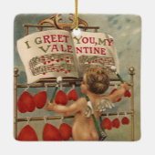 ヴィンテージビクトリアンバレンタインの日，キュピッドとハート セラミックオーナメント (裏面)