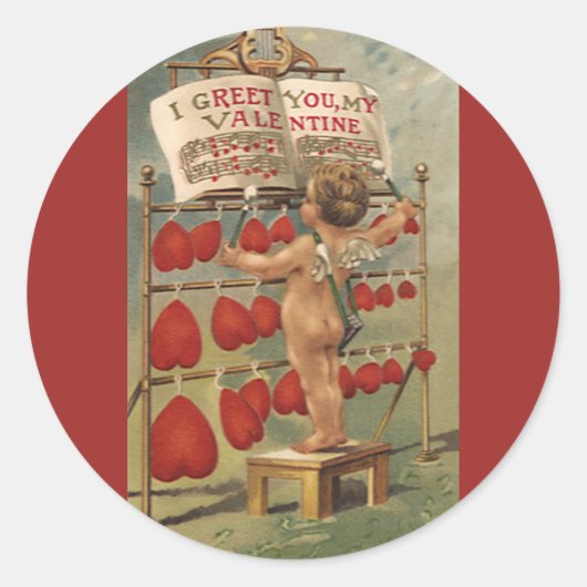 ヴィンテージビクトリアンバレンタインの日,キュピッドとハート ラウンドシール (正面)