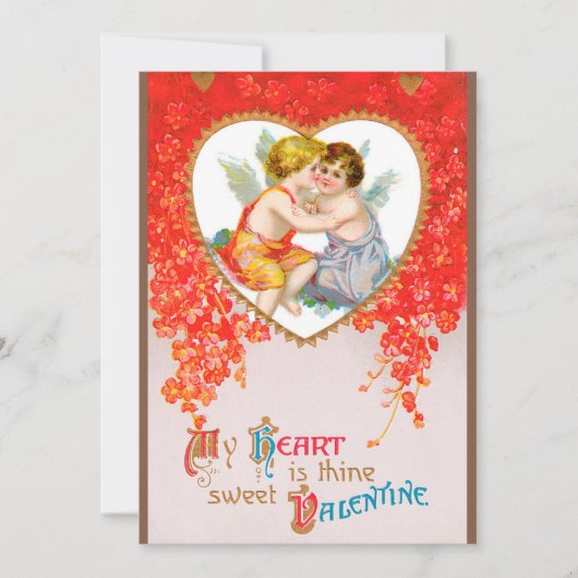 ヴィンテージビクトリアンバレンタインの日、ハートのチェルブス シーズンカード (正面)