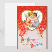 ヴィンテージビクトリアンバレンタインの日、ハートのチェルブス シーズンカード (正面/裏面)