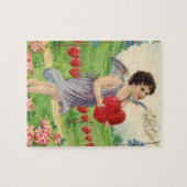 ヴィンテージビクトリアンバレンタインの日、天使とハート ジグソーパズル (横)