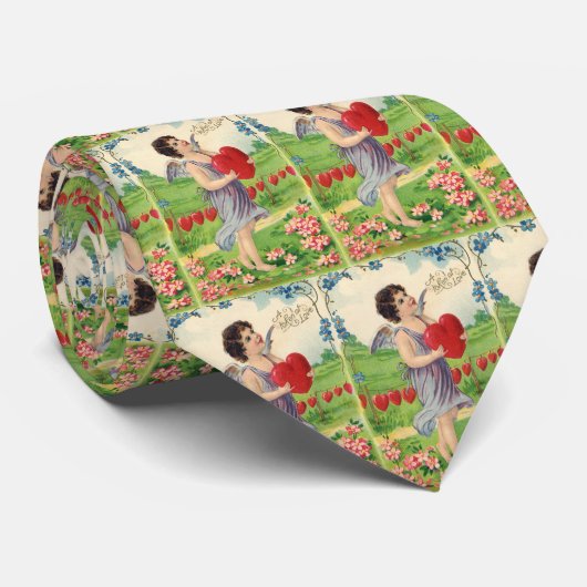ヴィンテージビクトリアンバレンタインの日、天使とハート ネクタイ (ロール)
