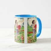 ヴィンテージビクトリアンバレンタインの日、天使とハート マグカップ (正面右)