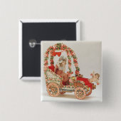 ヴィンテージビクトリアンバレンタインの日，花を伴う車 缶バッジ (正面&裏面)