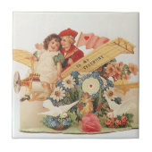 ヴィンテージビクトリアンバレンタインの日、飛行機の子供たち タイル (正面)