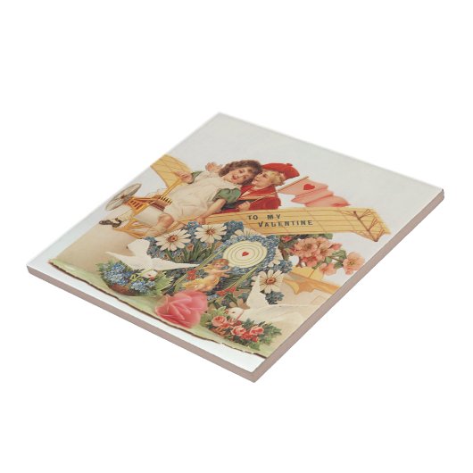 ヴィンテージビクトリアンバレンタインの日、飛行機の子供たち タイル (側面)