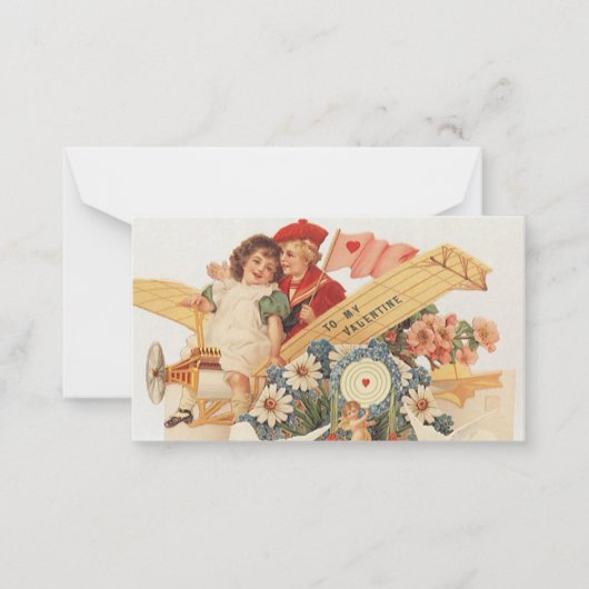 ヴィンテージビクトリアンバレンタインの日、飛行機の子供たち ノートカード (正面)
