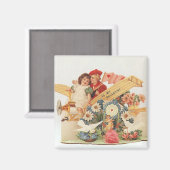 ヴィンテージビクトリアンバレンタインの日、飛行機の子供たち マグネット (正面/裏面)