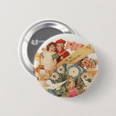 ヴィンテージビクトリアンバレンタインの日、飛行機の子供たち 缶バッジ (正面&裏面)