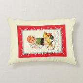 ヴィンテージビクトリアンバレンタインの男の子，猫と犬 アクセントクッション (正面)