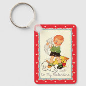 ヴィンテージビクトリアンバレンタインの男の子，猫と犬 キーホルダー (正面)