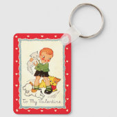 ヴィンテージビクトリアンバレンタインの男の子，猫と犬 キーホルダー (裏面)