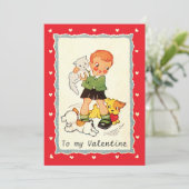 ヴィンテージビクトリアンバレンタインの男の子，猫と犬 シーズンカード (スタンド正面)