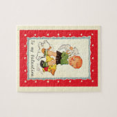 ヴィンテージビクトリアンバレンタインの男の子，猫と犬 ジグソーパズル (横)