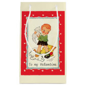 ヴィンテージビクトリアンバレンタインの男の子,猫と犬 スモールペーパーバッグ (正面)