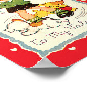 ヴィンテージビクトリアンバレンタインの男の子，猫と犬 ポスター (角)