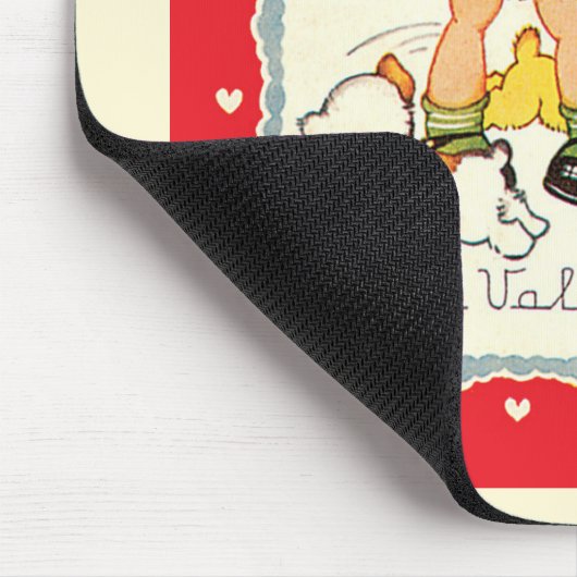 ヴィンテージビクトリアンバレンタインの男の子,猫と犬 マウスパッド (コーナー)