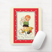 ヴィンテージビクトリアンバレンタインの男の子，猫と犬 マウスパッド (マウス)