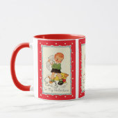 ヴィンテージビクトリアンバレンタインの男の子,猫と犬 マグカップ (左)