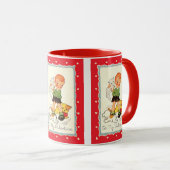 ヴィンテージビクトリアンバレンタインの男の子，猫と犬 マグカップ (正面右)