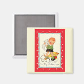 ヴィンテージビクトリアンバレンタインの男の子,猫と犬 マグネット (正面/裏面)