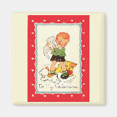 ヴィンテージビクトリアンバレンタインの男の子，猫と犬 マグネット (正面)