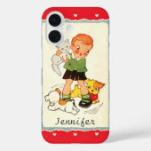 ヴィンテージビクトリアンバレンタインの男の子，猫と犬 Case-Mate iPhoneケース (裏面)
