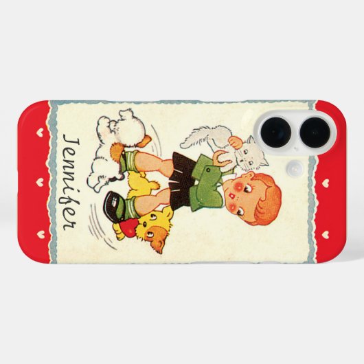 ヴィンテージビクトリアンバレンタインの男の子，猫と犬 Case-Mate iPhoneケース (裏面 (横))