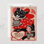 ヴィンテージビクトリアンバレンタインキャットハガキ ポストカード (正面/裏面)